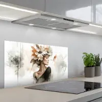 KitchenYeah Spatscherm 80x40 cm - Zelfklevende achterwand Bloesem - Portret - Gezicht - Keuken muurbeschermer - Spatwand fornuis