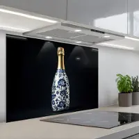 KitchenYeah Spatscherm 90x60 cm - Zelfklevende achterwand Champagne - Bloemen - Goud - Chique - Keuken muurbeschermer - Spatwand fornuis