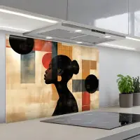 KitchenYeah Spatscherm 80x55 cm - Zelfklevende achterwand Zijaanzicht - Vrouw - Vormen - Keuken muurbeschermer - Spatwand fornuis