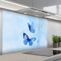KitchenYeah Spatscherm 120x80 cm - Zelfklevende achterwand Vlinders - Sierlijk - Blauw - Keuken muurbeschermer - Spatwand fornuis