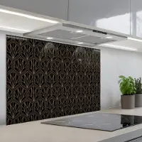 KitchenYeah Spatscherm 80x55 cm - Zelfklevende achterwand Goud - Zwart - Lijnen - Keuken muurbeschermer - Spatwand fornuis