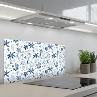 KitchenYeah Spatscherm 80x40 cm - Zelfklevende achterwand Zee - Strand - Blauw - Wit - Keuken muurbeschermer - Spatwand fornuis