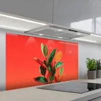 KitchenYeah Spatscherm 120x60 cm - Zelfklevende achterwand Bladeren - Nerven - Oranje - Structuur - Keuken muurbeschermer - Spatwand fornuis