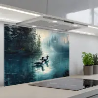 KitchenYeah Spatscherm 80x55 cm - Zelfklevende achterwand Bos - Water - Eenden - Mistig - Keuken muurbeschermer - Spatwand fornuis