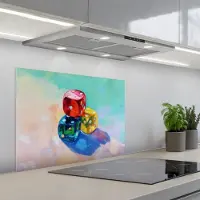 KitchenYeah Spatscherm 70x55 cm - Zelfklevende achterwand Dobbelstenen - Kleurrijk - Getallen - Stipjes - Keuken muurbeschermer - Spatwand fornuis