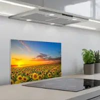 KitchenYeah Spatscherm 60x40 cm - Zelfklevende achterwand Bloemen - Zonnebloem - Zonsondergang - Nacht - Oranje - Keuken muurbeschermer - Spatwand fornuis