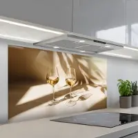 KitchenYeah Spatscherm 120x60 cm - Zelfklevende achterwand Wijn - Wijnglazen - Wit - Keuken muurbeschermer - Spatwand fornuis