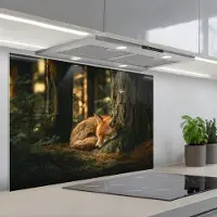 KitchenYeah Spatscherm 90x60 cm - Zelfklevende achterwand Vos - Bos - Slapen - Keuken muurbeschermer - Spatwand fornuis