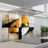 KitchenYeah Spatscherm 80x55 cm - Zelfklevende achterwand Geel - Abstract - Modern - Vormen - Keuken muurbeschermer - Spatwand fornuis
