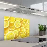KitchenYeah Spatscherm 70x50 cm - Zelfklevende achterwand Citroenen - Geel - Zomers - levendig - Keuken muurbeschermer - Spatwand fornuis