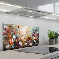KitchenYeah Spatscherm 90x45 cm - Zelfklevende achterwand Olieverf - Bloemen - Kleurrijk - Natuur - Keuken muurbeschermer - Spatwand fornuis