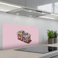 KitchenYeah Spatscherm 90x45 cm - Zelfklevende achterwand Sushi - Rolletjes - Steentjes - Kleurrijk - Keuken muurbeschermer - Spatwand fornuis