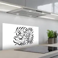 KitchenYeah Spatscherm 80x40 cm - Zelfklevende achterwand Bladeren - Planten - Bohemian - Wit - Abstract - Keuken muurbeschermer - Spatwand fornuis