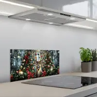 KitchenYeah Spatscherm 70x30 cm - Zelfklevende achterwand Kerstfeest - Dennenbos - Rood - Keuken muurbeschermer - Spatwand fornuis