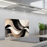 KitchenYeah Spatscherm 60x40 cm - Zelfklevende achterwand Abstract - Golven - Zwart - Verweerd - Keuken muurbeschermer - Spatwand fornuis