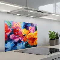 KitchenYeah Spatscherm 70x50 cm - Zelfklevende achterwand Golvend - Energie - warm - Keuken muurbeschermer - Spatwand fornuis