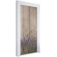 Wallfluent Deursticker - Lavendel op hout Deurbehang - 95 x 205 cm - Bruin Deurposter - Moderne Deur Sticker - Imitatietextuur Deur Sticker - Deursticker voor de Woonkamer - Deurbehang Sticker