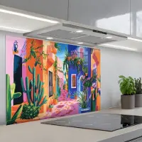 KitchenYeah Spatscherm 90x60 cm - Zelfklevende achterwand Geel - Blauw - Oranje - Huis - Keuken muurbeschermer - Spatwand fornuis
