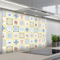 KitchenYeah Spatscherm 120x80 cm - Zelfklevende achterwand Zee - Sfeer - Mozaïek - Vis - Keuken muurbeschermer - Spatwand fornuis