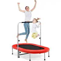 Costway Trampoline voor 2 personen, met in hoogte verstelbare handgreep, mini-trampoline tot 150 kg belastbaar, kindertrampoline inklapbaar, tuintrampoline voor kinderen en volwassenen (rood)