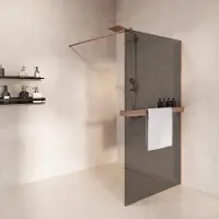 Saniclear Metric inloopdouche 80cm met handdoekhouder en rookglas geborsteld koper