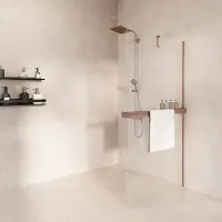 Saniclear Oblique inloopdouche 120cm met handdoekhouder en helder glas geborsteld koper