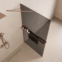 Saniclear Oblique inloopdouche 90cm met handdoekhouder en rookglas geborsteld koper