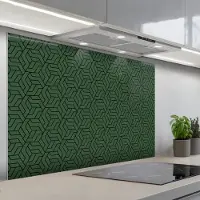 KitchenYeah Spatscherm 120x80 cm - Zelfklevende achterwand Donkergroen - Patroon - Lijnen - Zwart - Keuken muurbeschermer - Spatwand fornuis