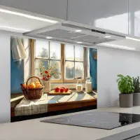 KitchenYeah Spatscherm 90x70 cm - Zelfklevende achterwand Stilleven - Keuken - Doorkijk - Vintage - Keuken muurbeschermer - Spatwand fornuis