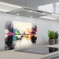 KitchenYeah Spatscherm 70x50 cm - Zelfklevende achterwand Abstract - Kleurexplosie - Landschap - Keuken muurbeschermer - Spatwand fornuis