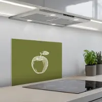 KitchenYeah Spatscherm 60x45 cm - Zelfklevende achterwand Lijntekening - Appel - Olijfgroen - Blaadje - Keuken muurbeschermer - Spatwand fornuis