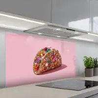 KitchenYeah Spatscherm 120x60 cm - Zelfklevende achterwand Taco - Kleurrijk - Edelstenen - Goud - Keuken muurbeschermer - Spatwand fornuis