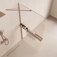 Saniclear Oblique inloopdouche 90cm met handdoekhouder en helder glas geborsteld koper