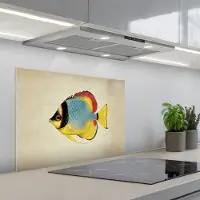 KitchenYeah Spatscherm 70x50 cm - Zelfklevende achterwand Kleurrijk - Vis - Schubben - Illustratie - Keuken muurbeschermer - Spatwand fornuis