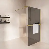 Saniclear Metric inloopdouche 120cm met handdoekhouder en rookglas geborsteld messing - mat goud