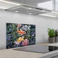 KitchenYeah Spatscherm 60x40 cm - Zelfklevende achterwand Vissen - Koraal - Zee - Mozaïek - Keuken muurbeschermer - Spatwand fornuis