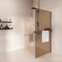 Saniclear Bright inloopdouche 100cm met handdoekhouder en bronsglas verouderd ijzer - gunmetal