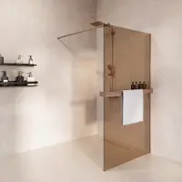 Saniclear Metric inloopdouche 120cm met handdoekhouder en bronsglas geborsteld koper