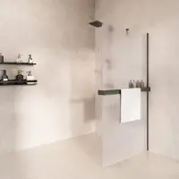 Saniclear Oblique inloopdouche 90cm met handdoekhouder en ribbelglas verouderd ijzer - gunmetal
