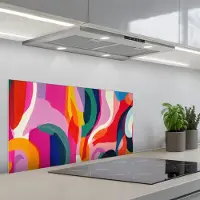 KitchenYeah Spatscherm 90x45 cm - Zelfklevende achterwand Vormen - Golvend - Abstract - Felroze - Keuken muurbeschermer - Spatwand fornuis