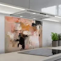 KitchenYeah Spatscherm 90x70 cm - Zelfklevende achterwand Kunst - Abstract - Beige - Verf - Keuken muurbeschermer - Spatwand fornuis