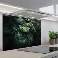 KitchenYeah Spatscherm 80x55 cm - Zelfklevende achterwand Plant - Monstera - Lichtinval - Keuken muurbeschermer - Spatwand fornuis