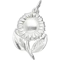 MOOYE ® - Collectie Zilveren Zonnebloem met steel en blad kettinghanger
