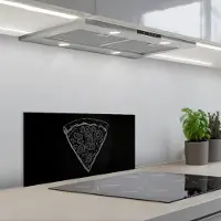KitchenYeah Spatscherm 60x30 cm - Zelfklevende achterwand Pizzapunt - Toppings - Krijttekening - Keuken muurbeschermer - Spatwand fornuis