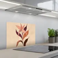 KitchenYeah Spatscherm 60x45 cm - Zelfklevende achterwand Minimalistisch - Bloem - Bladeren - Beige - Keuken muurbeschermer - Spatwand fornuis