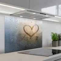 KitchenYeah Spatscherm 80x60 cm - Zelfklevende achterwand Hartje - Condens - Water - 3D - Keuken muurbeschermer - Spatwand fornuis