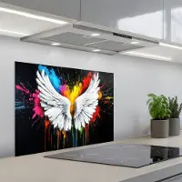 KitchenYeah Spatscherm 70x50 cm - Zelfklevende achterwand Vleugels - Verfspatten - Kleurrijk - Keuken muurbeschermer - Spatwand fornuis