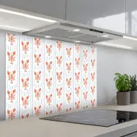 KitchenYeah Spatscherm 90x60 cm - Zelfklevende achterwand Zee - Kreeft - Oranje - Blauw - Keuken muurbeschermer - Spatwand fornuis