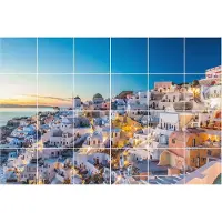 Wallfluent Tegelstickers - De Pittoreske Architectuur Van Het Eiland Stickers Voor Op Tegels - Set van 24 stuks 20 x 20 cm - Wit Keuken Tegelstickers - Mozaïek Landschappen Tegelfolie Badkamer
