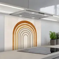 KitchenYeah Spatscherm 80x60 cm - Zelfklevende achterwand Minimalistisch - Boog - Lijnen - Beige - Keuken muurbeschermer - Spatwand fornuis